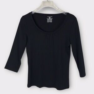 Jones NY Black Fitted Tee Shirt 100% Cotton; laid flat.